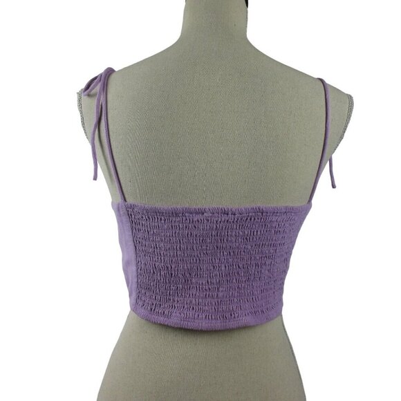 ASOS DESIGN fuller bust textured tie front crop beach top in lilac Size 14 - Picture 4 of 8